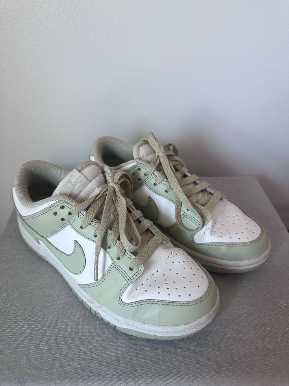 Nike Women’s Dunk Low-Top Sneakers in Light Green and White